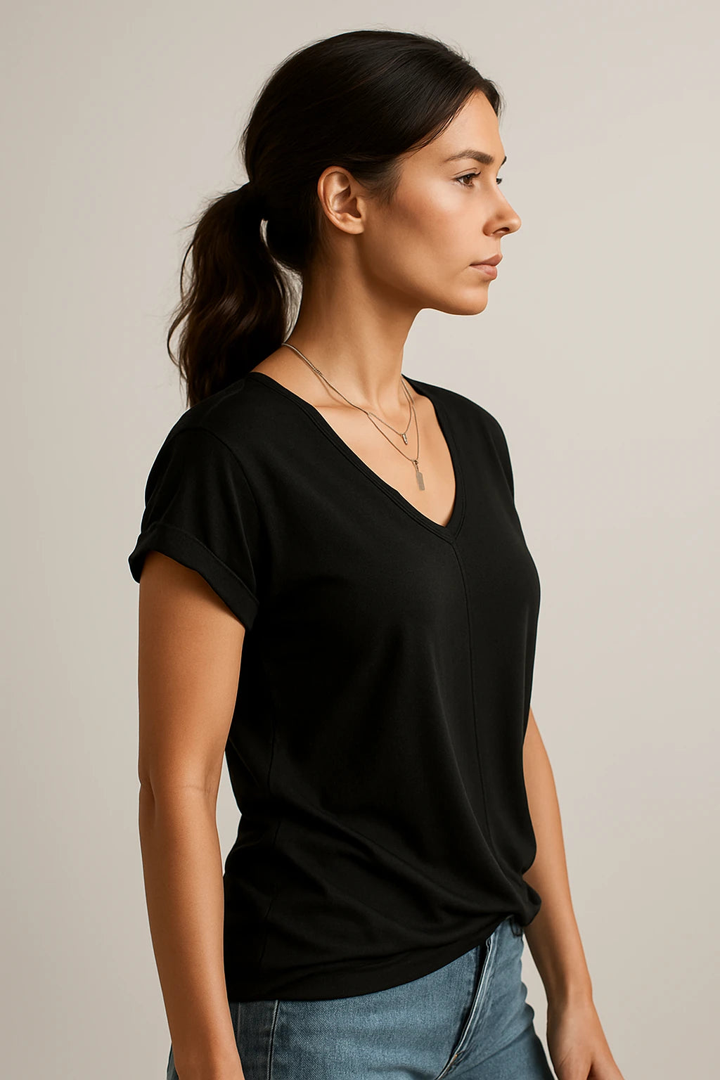 Women's V-Neck Slim Fit Top – Flattering Stretch Fabric