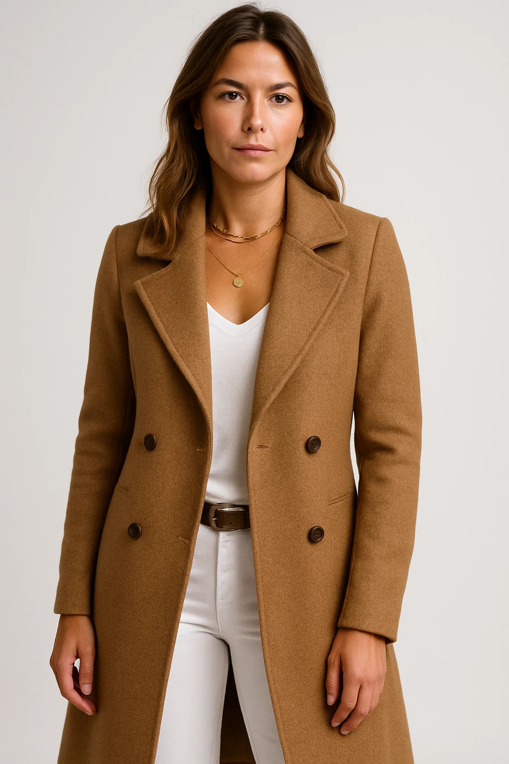 Women's Autumn Long Coat with Tailored Fit and Double-Breasted Closure - Image 1