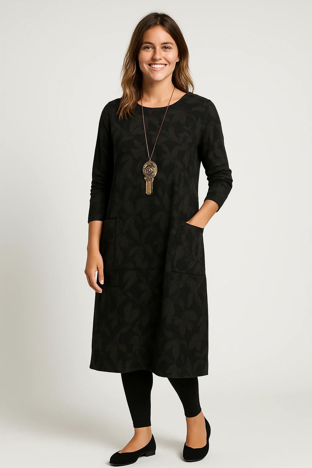 Womens Winter Dress with Elegant Fit and Functional Pockets for Versatile Style - Image 1