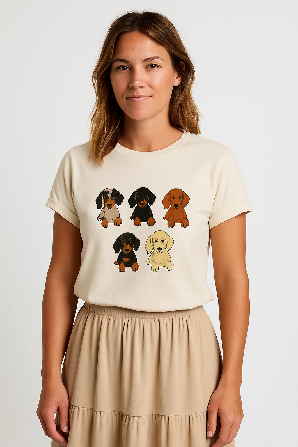 Women Casual Graphic T-Shirt for Dog Lovers – Relaxed Fit with Playful Dachshund Design - Image 6