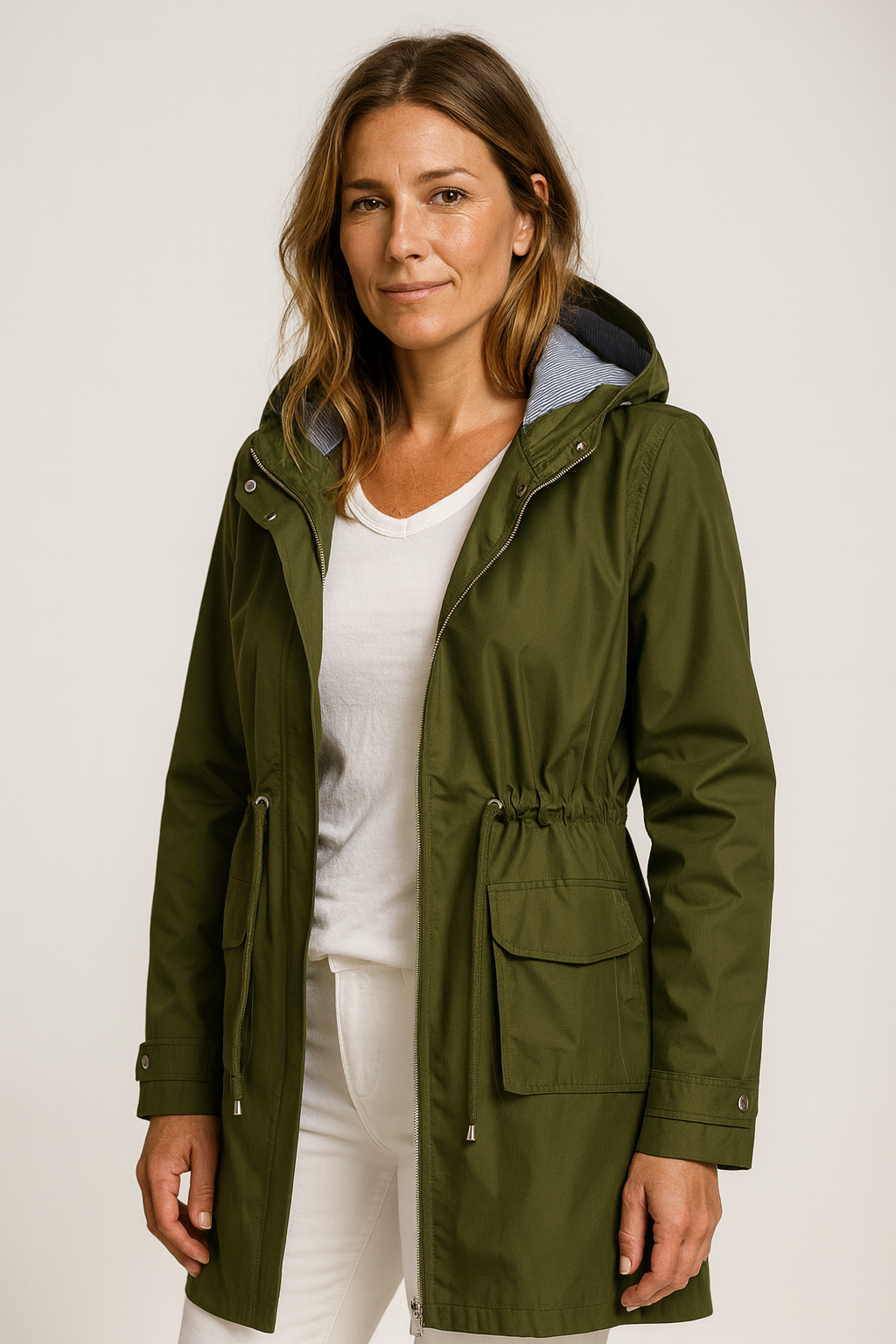 Women Autumn Utility Hooded Coat with Adjustable Drawstring Waist and Detachable Hood - Image 5