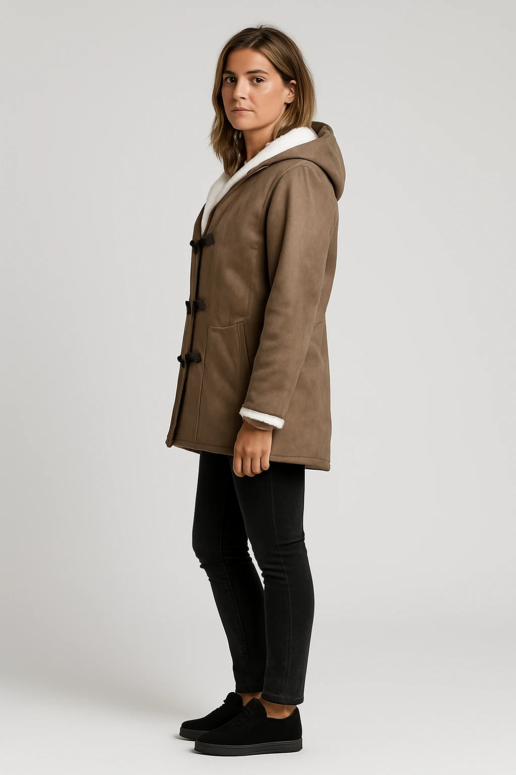 Womens Winter Toggle Button Coat with Relaxed Fit and Hooded Design - Image 1