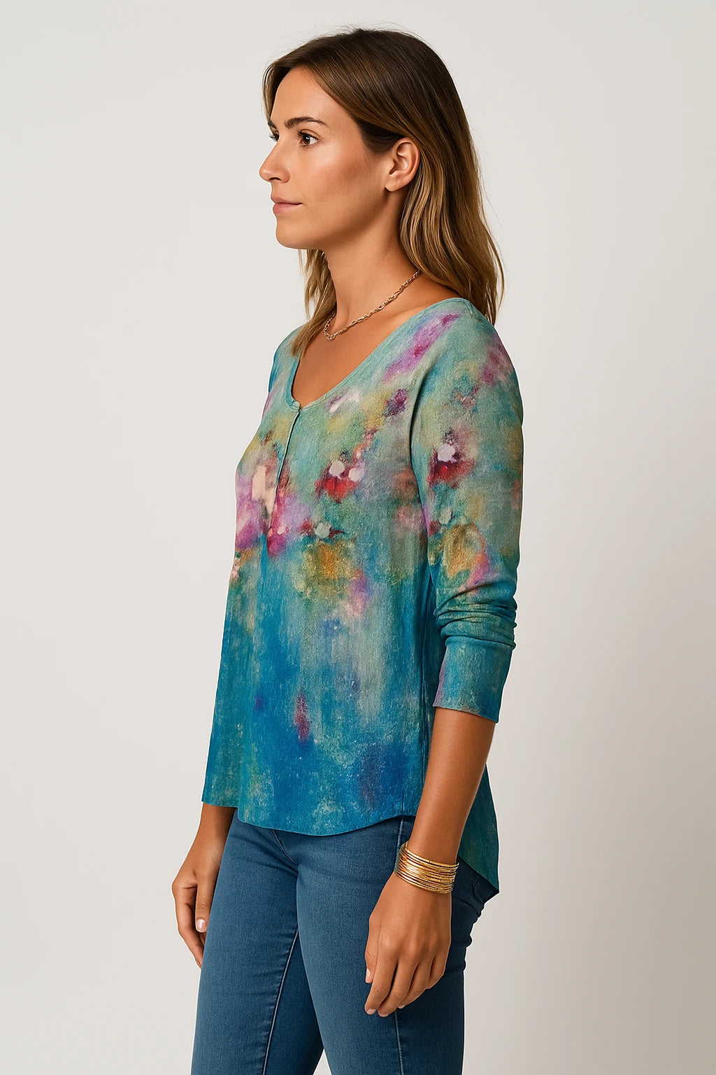 Womens Spring Long Sleeve Floral Tee with Relaxed Fit and Lightweight Comfort - Image 1