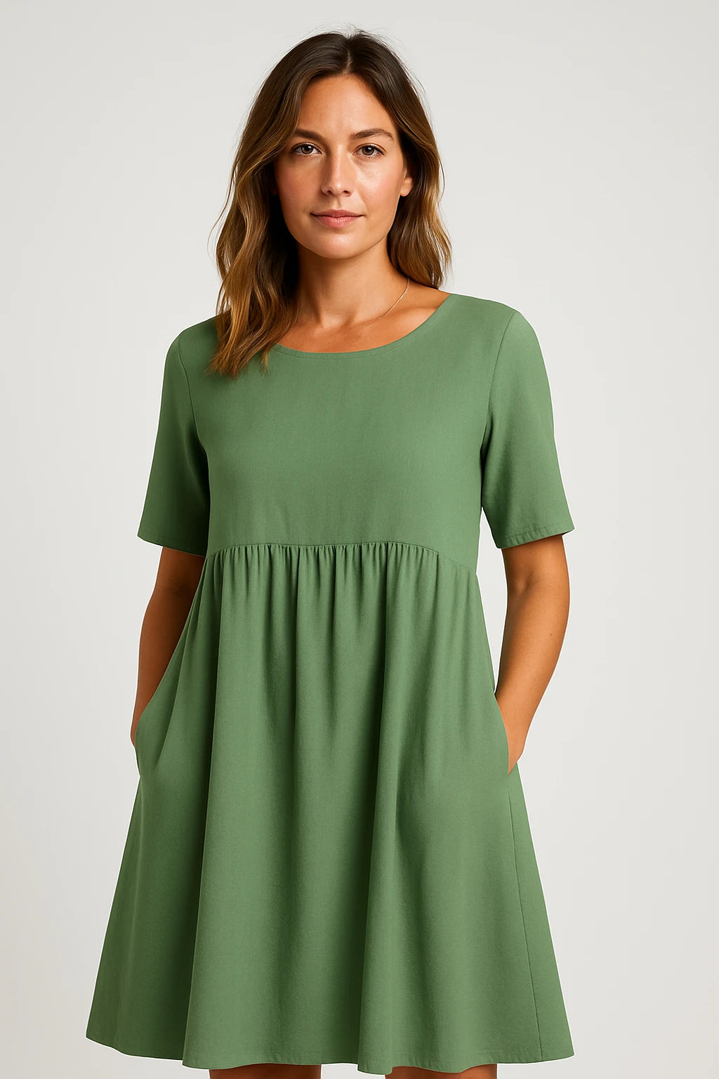 Womens Spring Cotton Dress with Flowing Fit and Chic Button Pocket Design - Image 7