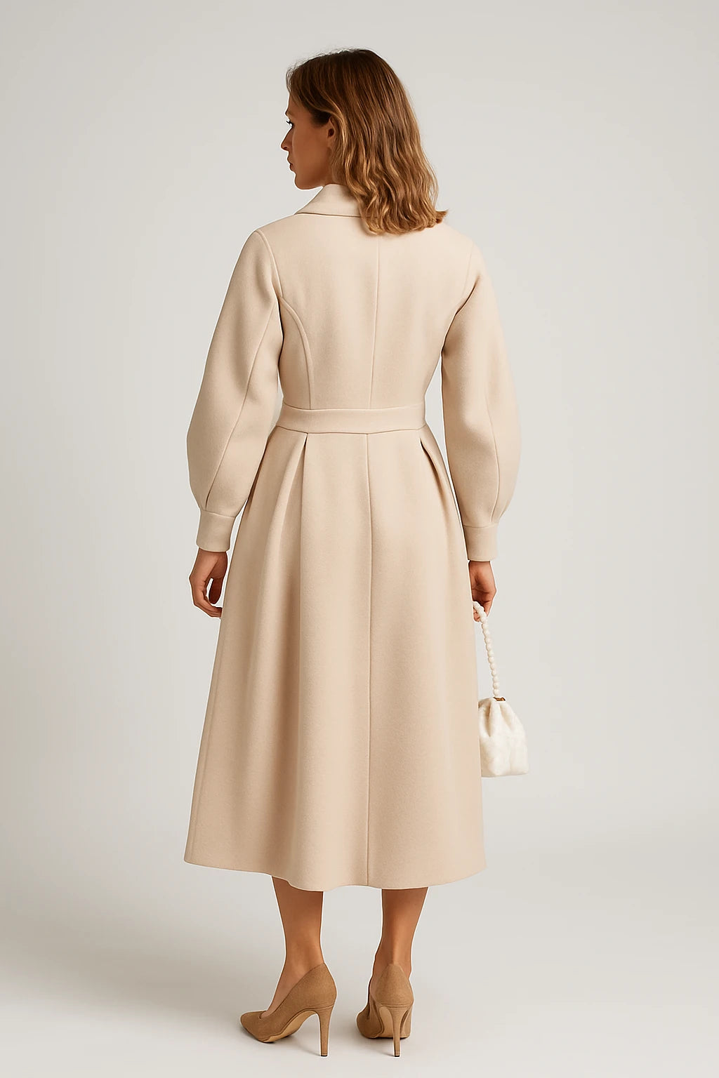 Women Autumn Elegant Belted Dress Coat with Tailored Fit and Oversized Lapel - Image 3