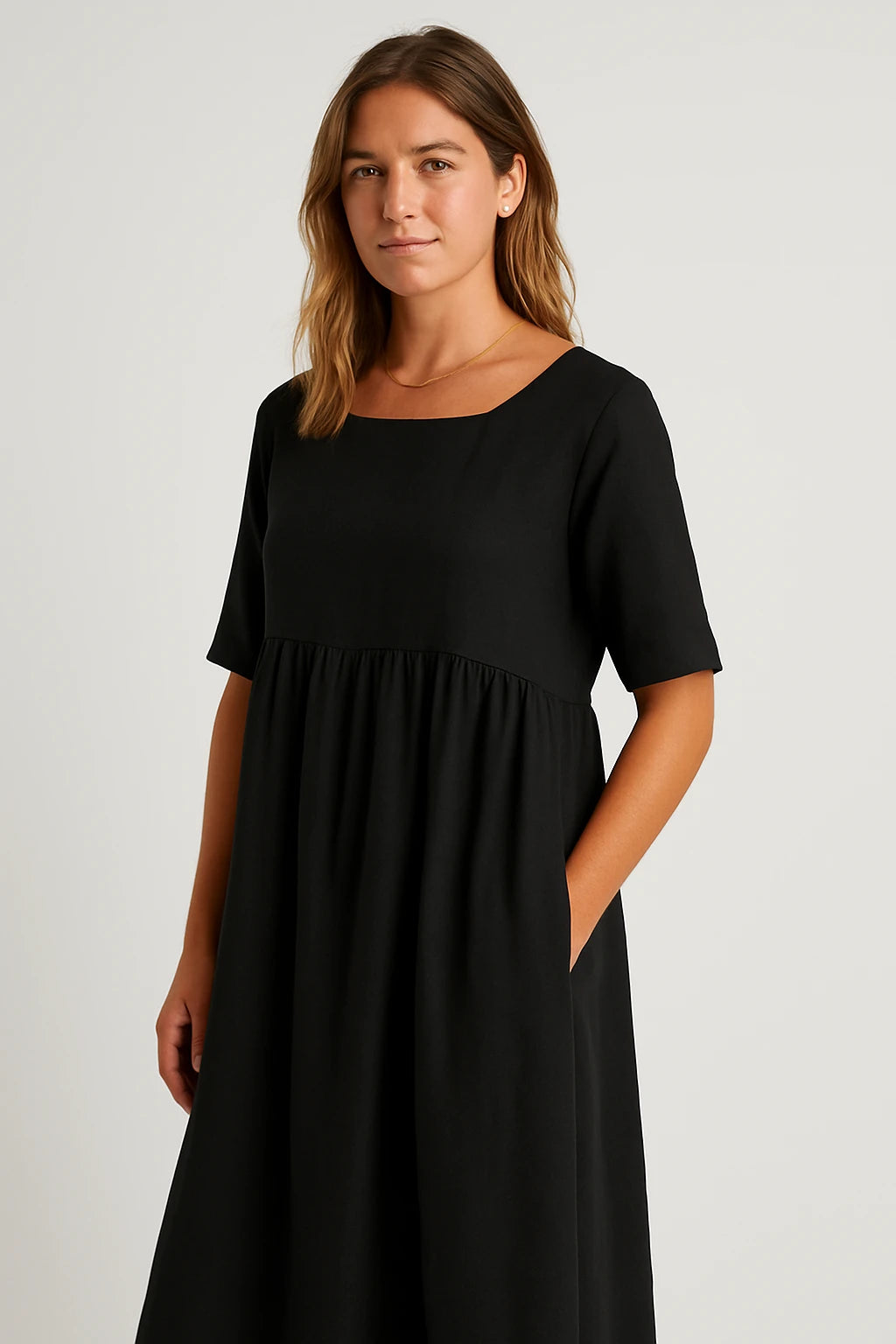 Womens Spring Cotton Dress with Flowing Fit and Chic Button Pocket Design - Image 5