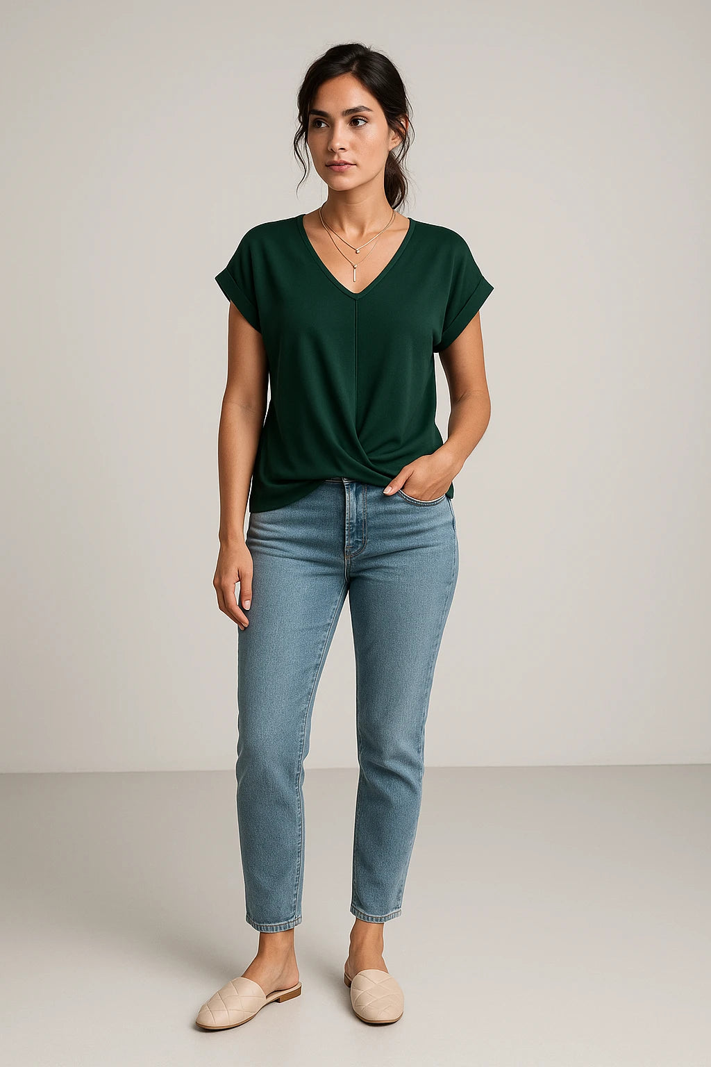 Women's V-Neck Slim Fit Top – Flattering Stretch Fabric