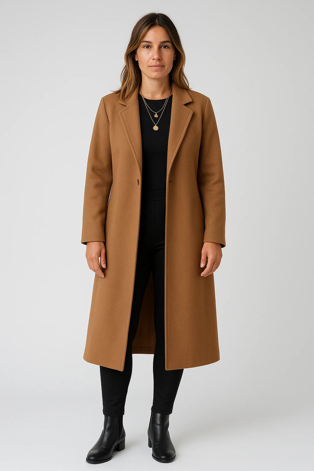 Women Winter Long Coat with Tailored Fit and Double-Breasted Button Closure - Image 4