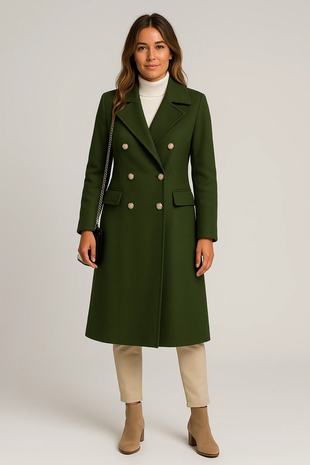 Women Winter Classic Double-Breasted Coat with Tailored Fit and Functional Side Pockets - Image 4