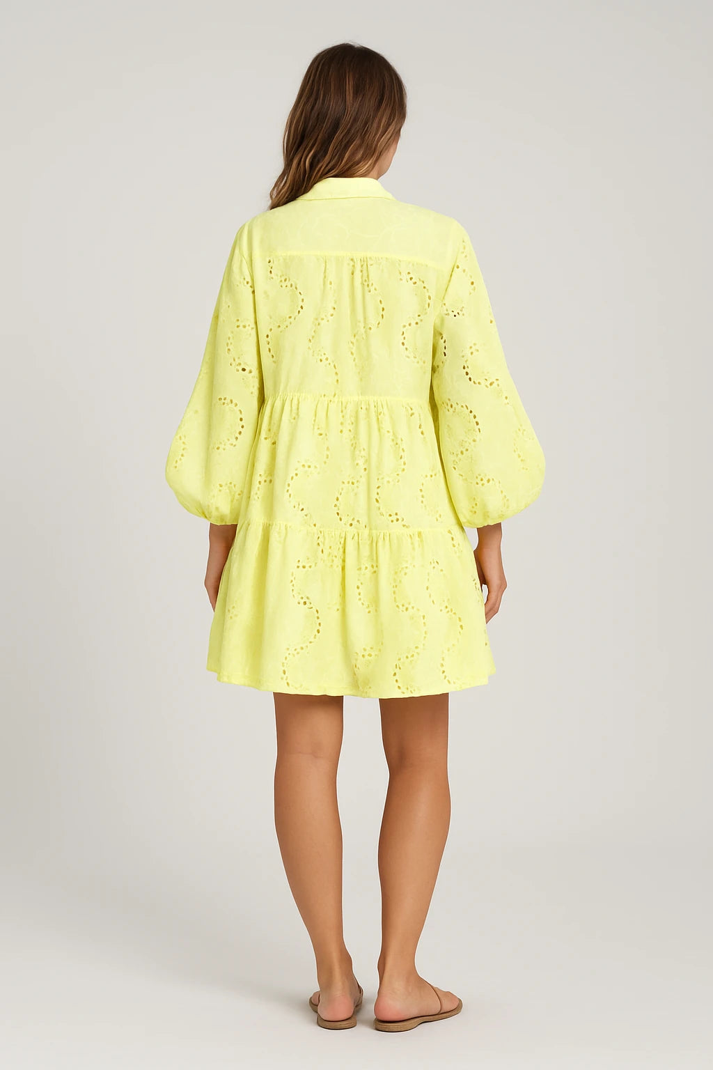 Womens Summer Lace Shirt Dress with V-Neck and 7/4 Sleeves for Versatile Styling - Image 3