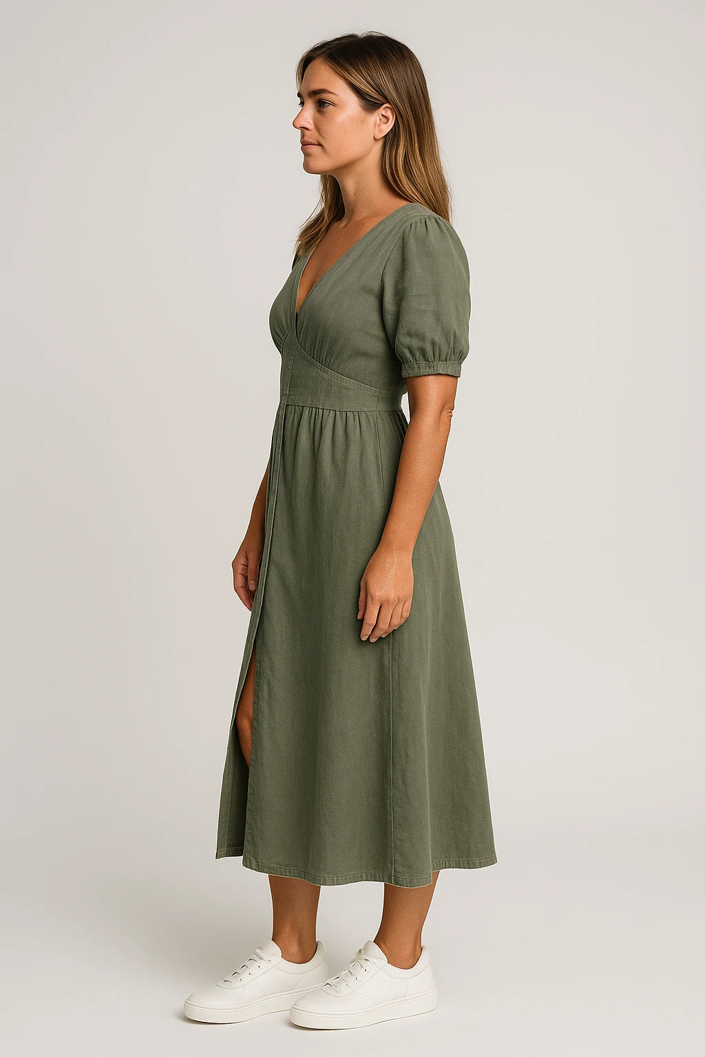 Womens Spring Dress with Flattering Fit and Elegant Button Details - Image 1