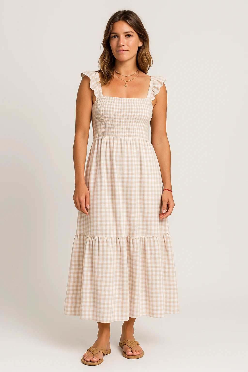 Womens Summer Long Dress with Regular Fit and Elegant Checkered Pattern - Image 3