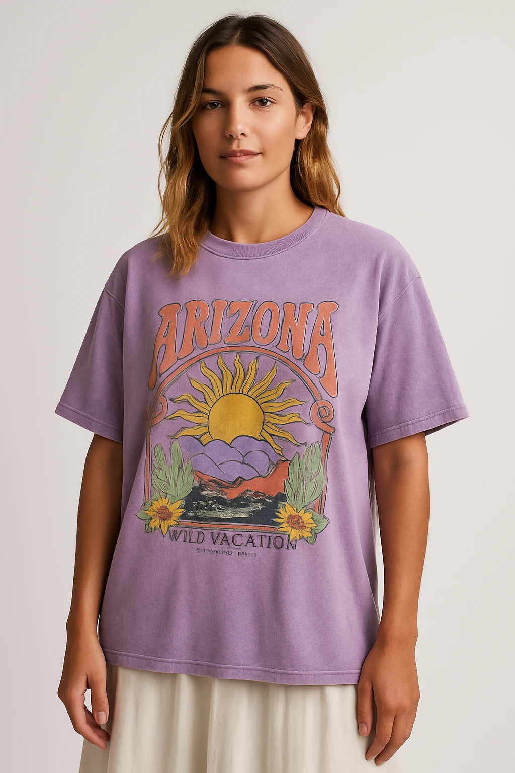 Women Casual Vintage Wash Graphic T-Shirt with Relaxed Fit and Unique Arizona Design - Image 1