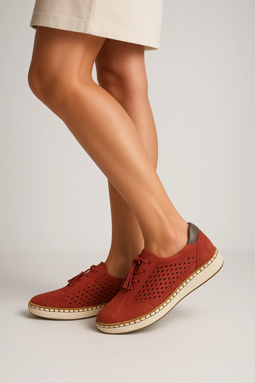 Perforated Lace-Up Casual Sneakers for Women