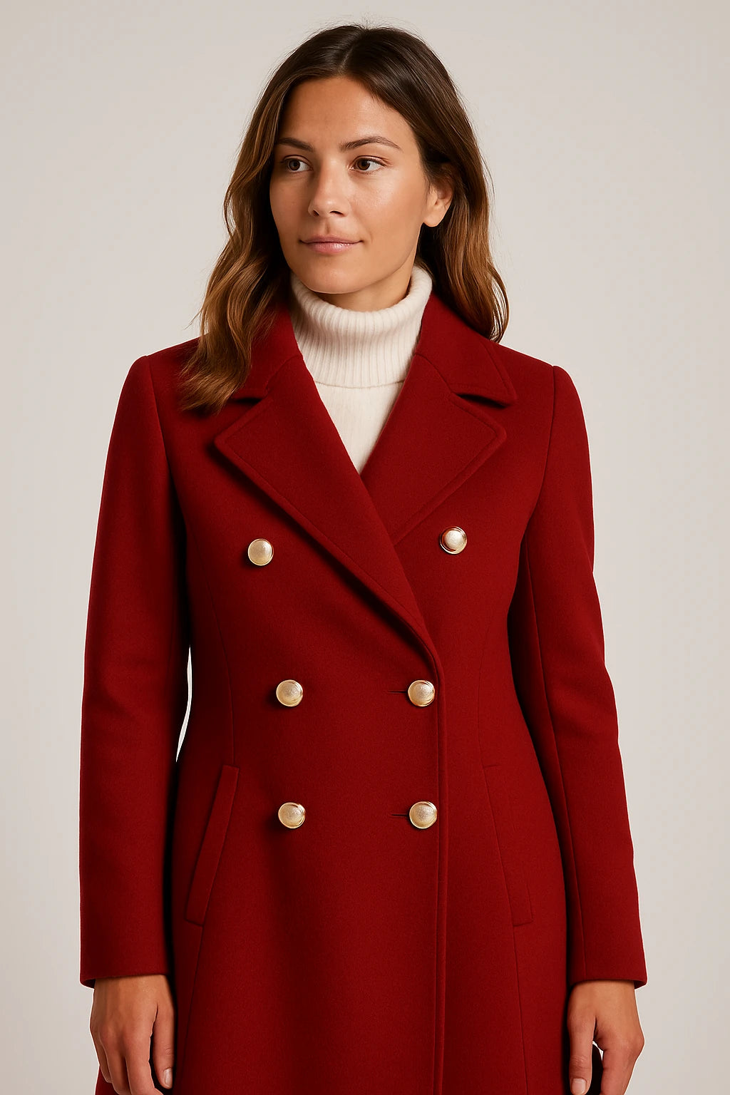 Women Winter Classic Double-Breasted Coat with Tailored Fit and Functional Side Pockets - Image 6