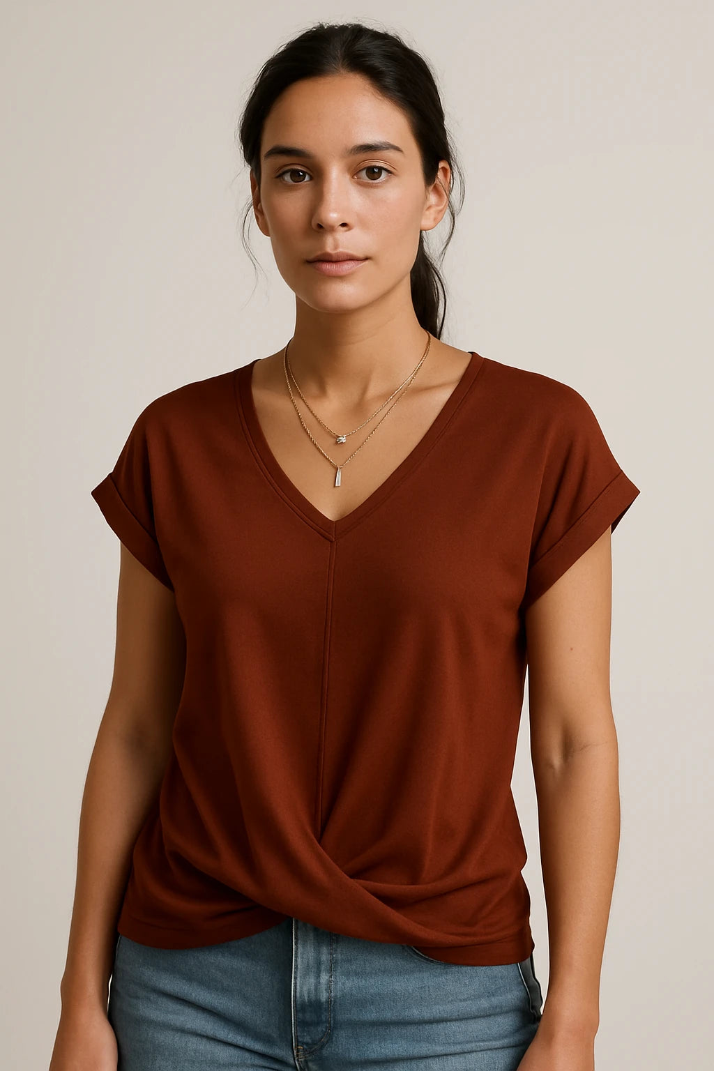 Women's V-Neck Slim Fit Top – Flattering Stretch Fabric