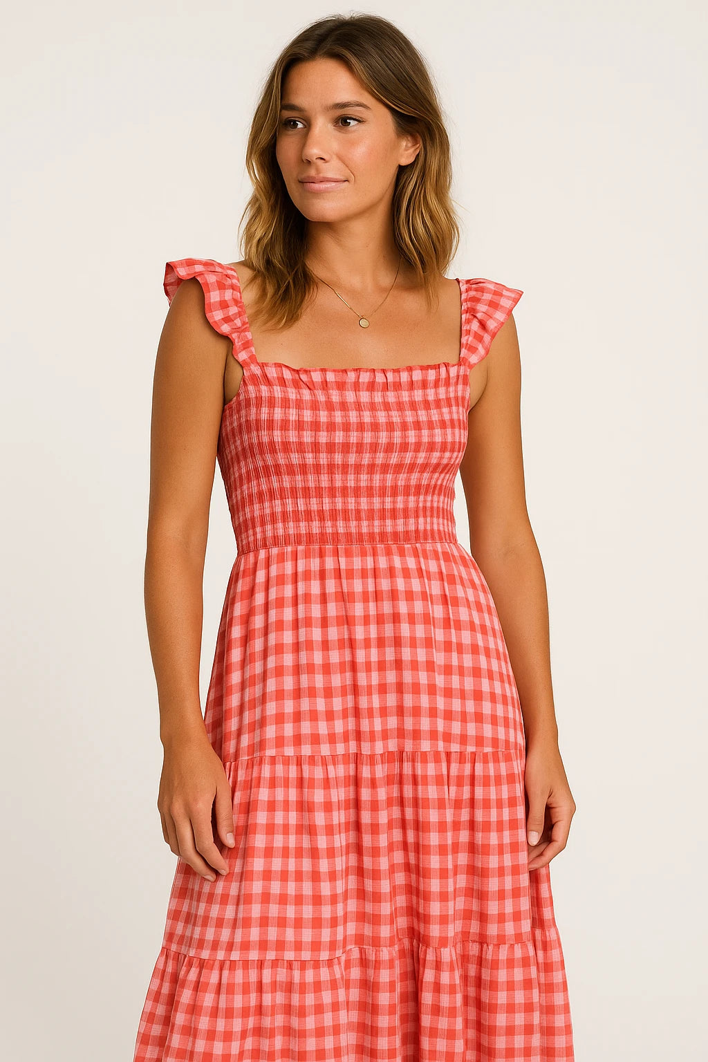 Womens Summer Long Dress with Regular Fit and Elegant Checkered Pattern - Image 5