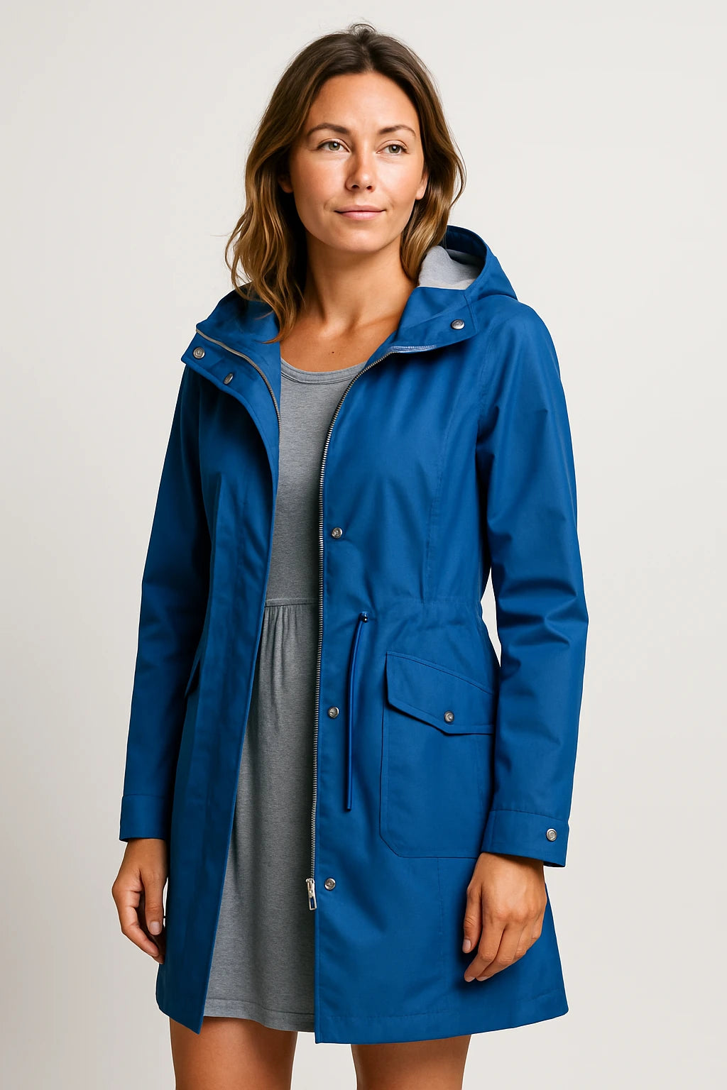 Women Autumn Utility Hooded Coat with Adjustable Drawstring Waist and Detachable Hood - Image 1