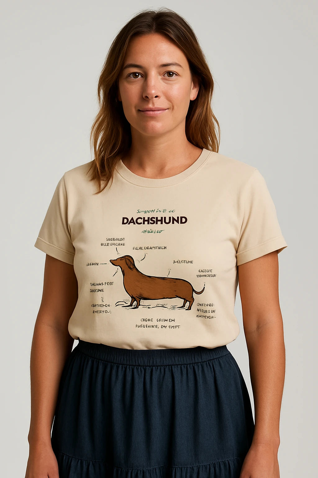 Women Casual Graphic T-Shirt for Dog Lovers – Relaxed Fit with Playful Dachshund Design - Image 1