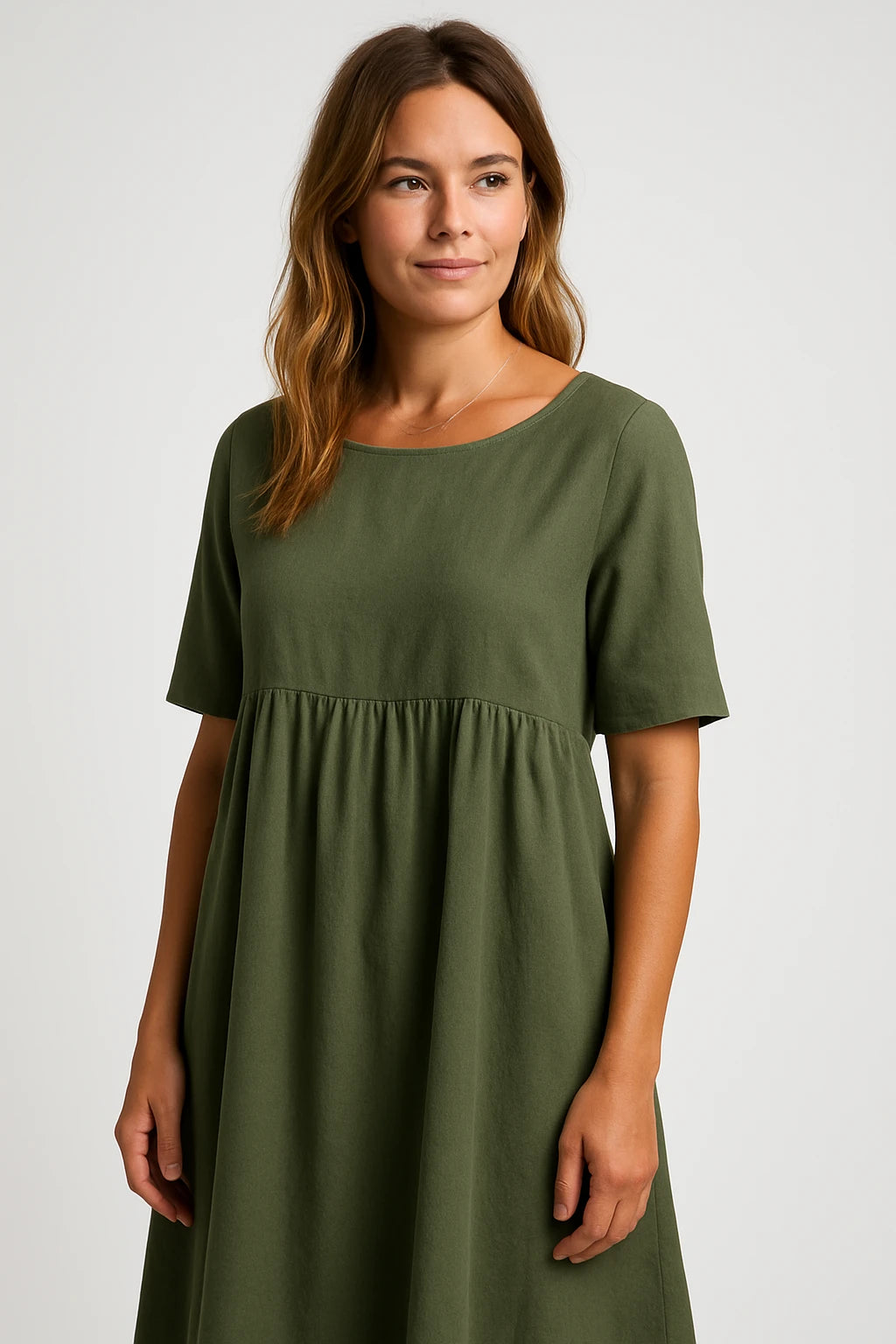 Womens Spring Cotton Dress with Flowing Fit and Chic Button Pocket Design - Image 6