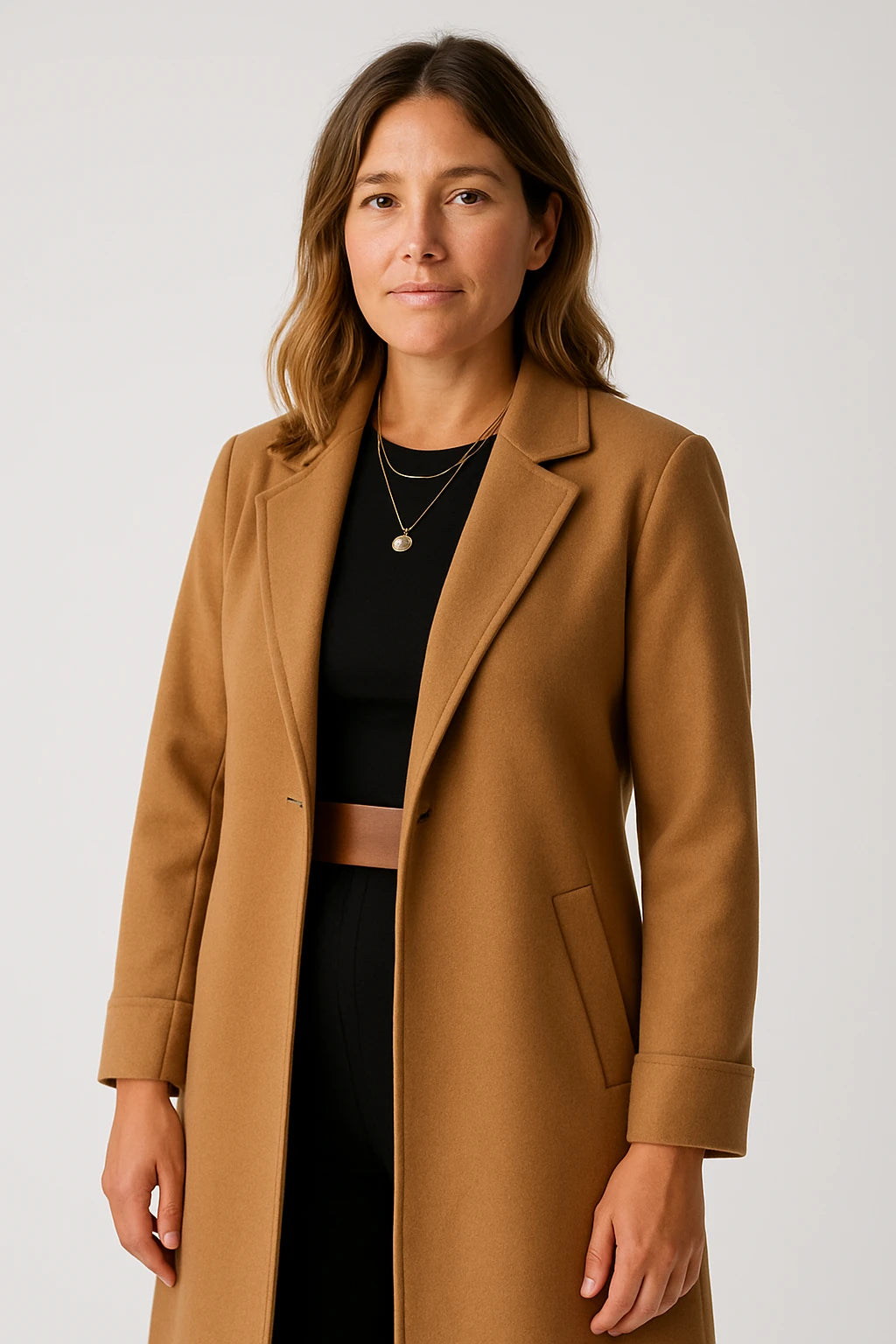 Women Winter Long Coat with Tailored Fit and Double-Breasted Button Closure - Image 1