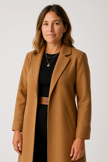 Women Winter Long Coat with Tailored Fit and Double-Breasted Button Closure - Image 1