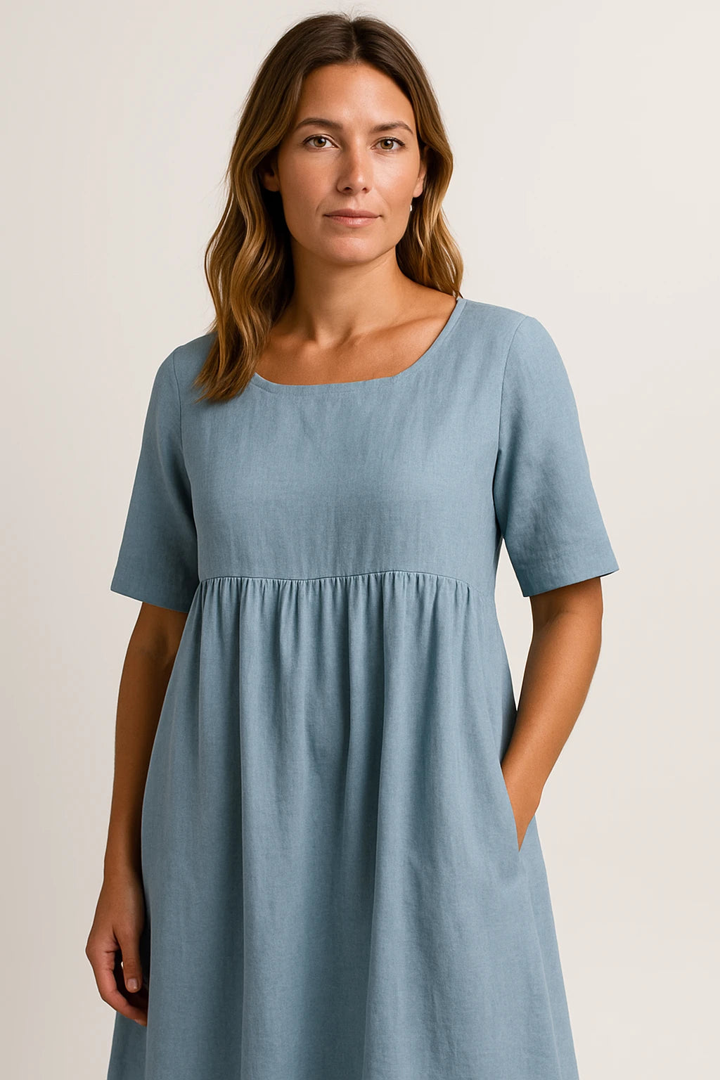 Womens Spring Cotton Dress with Flowing Fit and Chic Button Pocket Design - Image 8