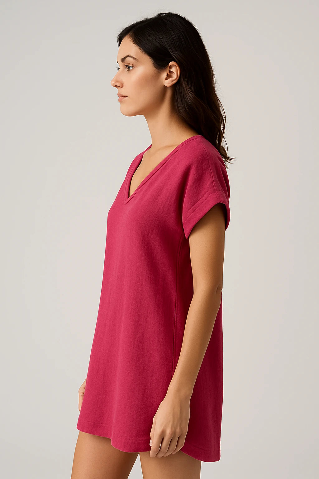 Short Sleeve V-Neck Linen Dress for Women
