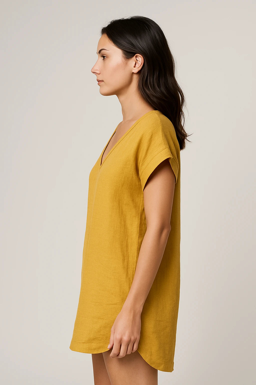 Short Sleeve V-Neck Linen Dress for Women