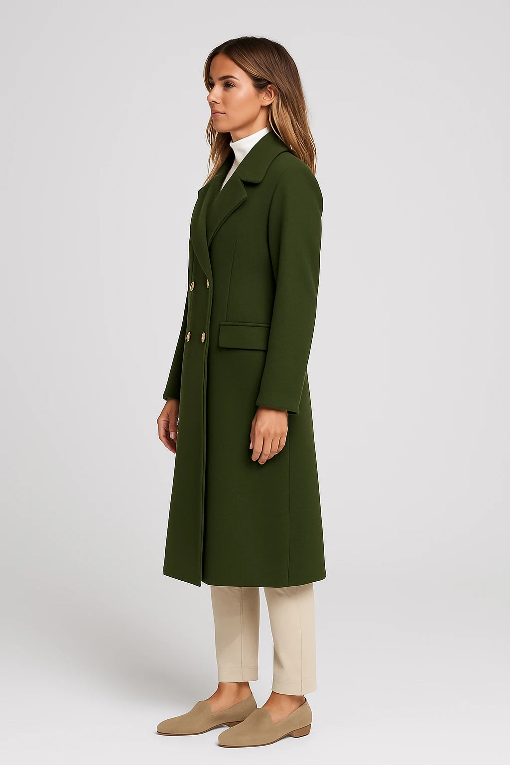 Women Winter Classic Double-Breasted Coat with Tailored Fit and Functional Side Pockets - Image 2