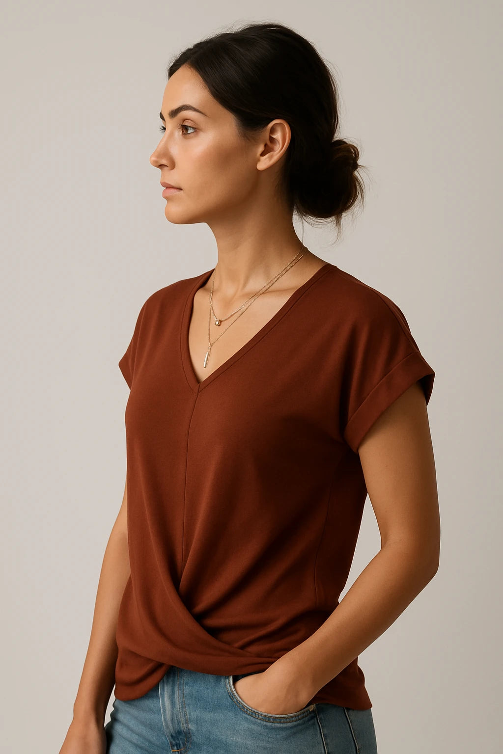 Women's V-Neck Slim Fit Top – Flattering Stretch Fabric