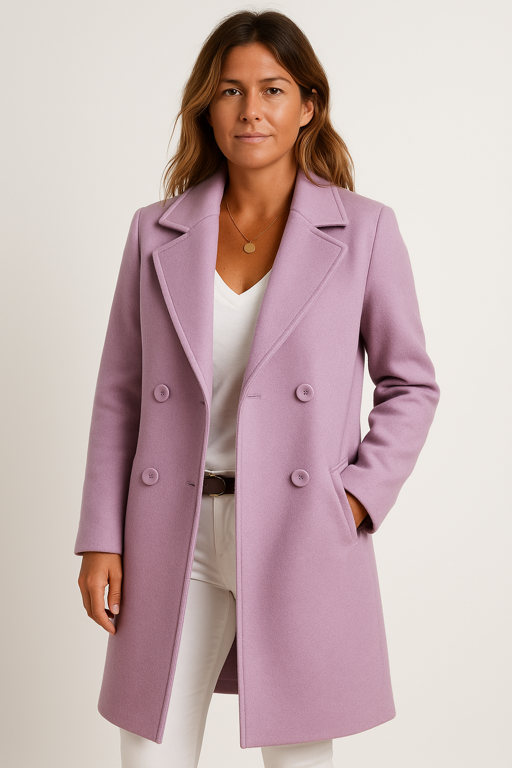 Women's Autumn Long Coat with Tailored Fit and Double-Breasted Closure Image 8