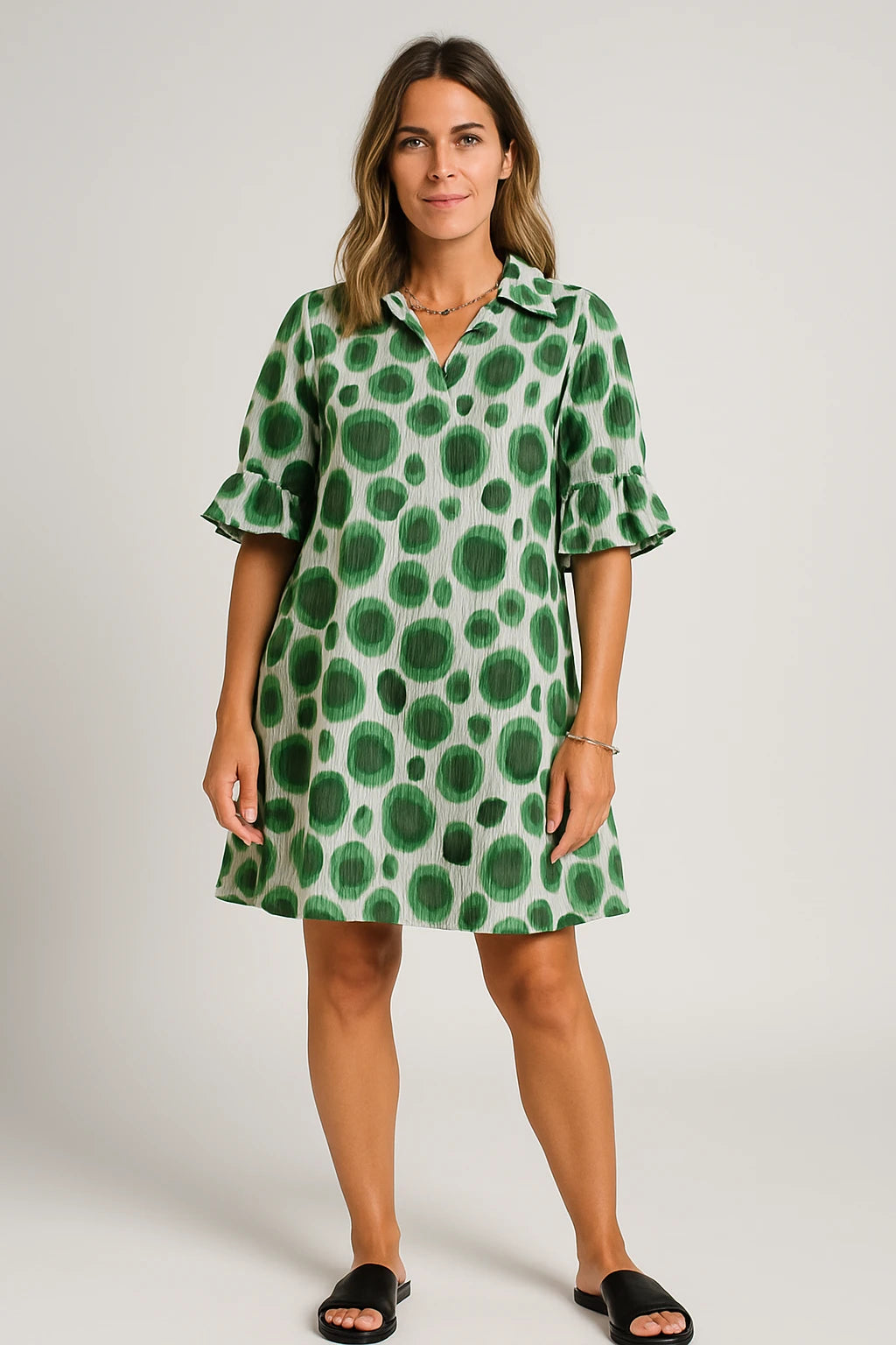 Women Day-to-Evening Blouse with Modern Fit – Abstract Pleated Design and Ruffled Sleeves - Image 4