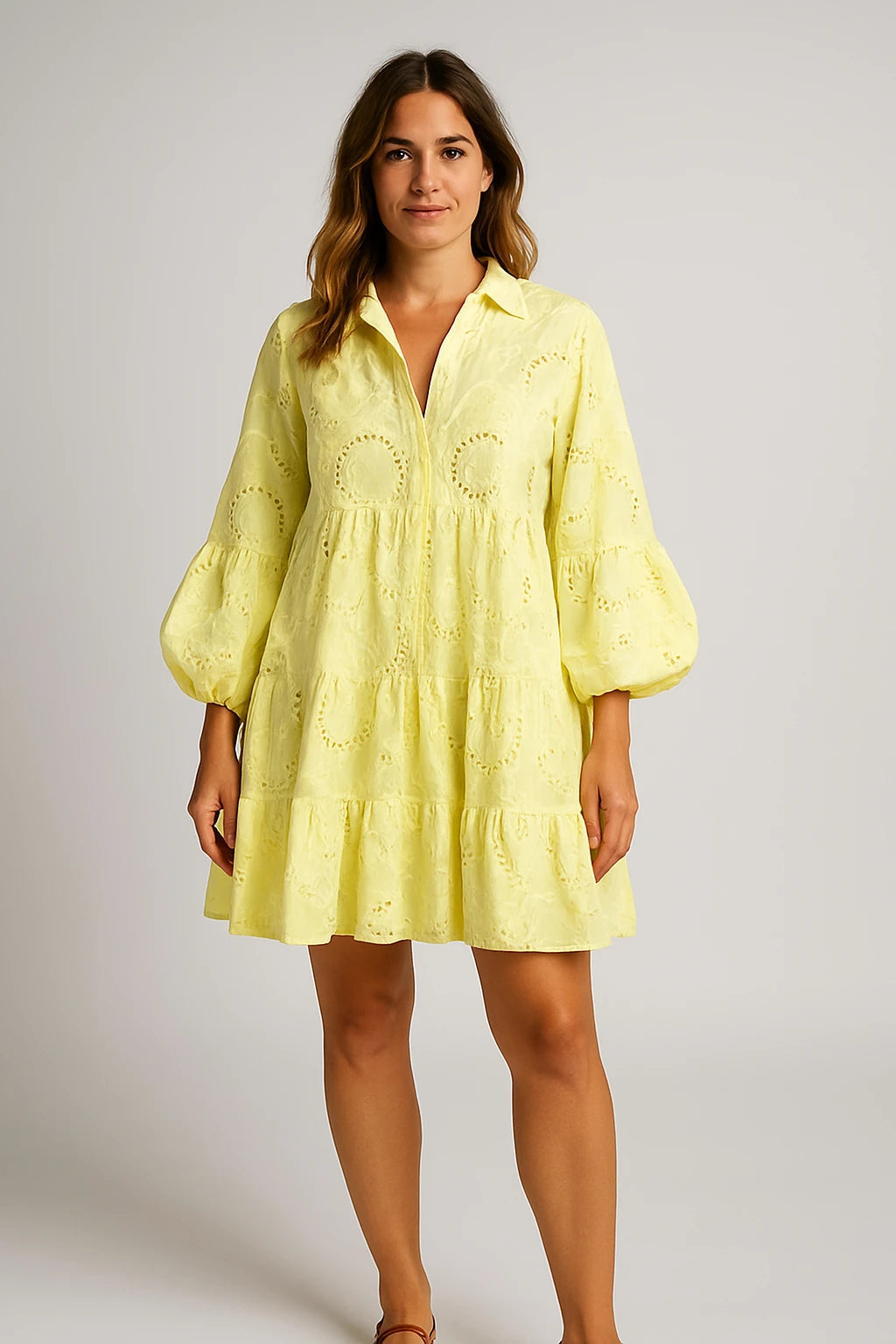 Womens Summer Lace Shirt Dress with V-Neck and 7/4 Sleeves for Versatile Styling - Image 4