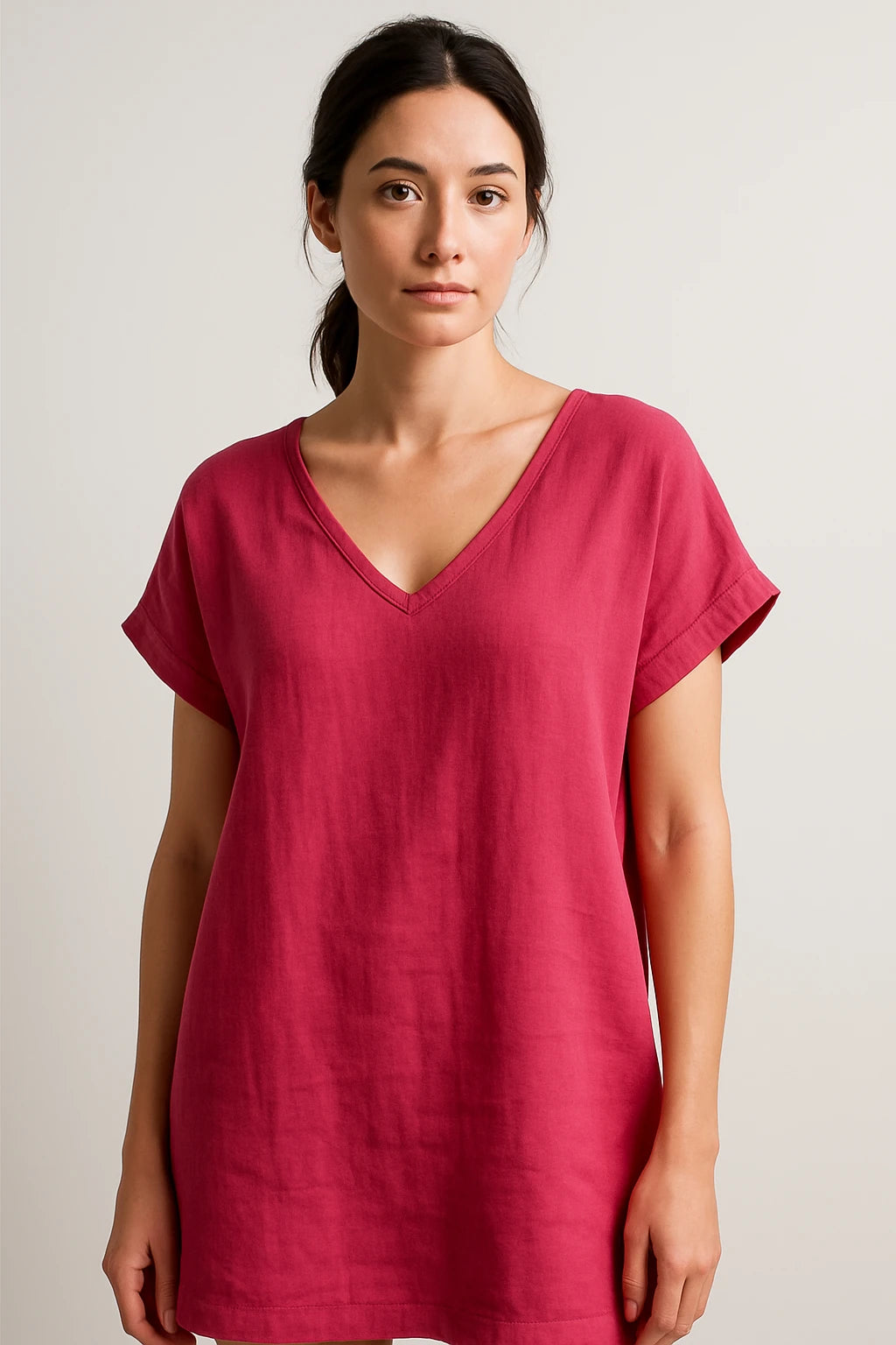 Short Sleeve V-Neck Linen Dress for Women