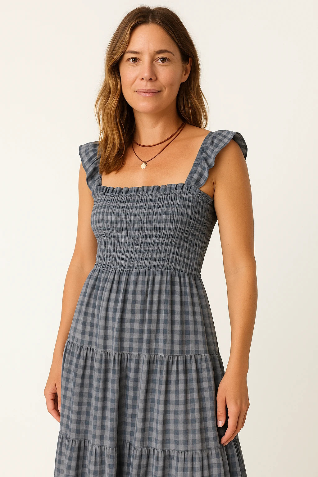 Womens Summer Long Dress with Regular Fit and Elegant Checkered Pattern - Image 4