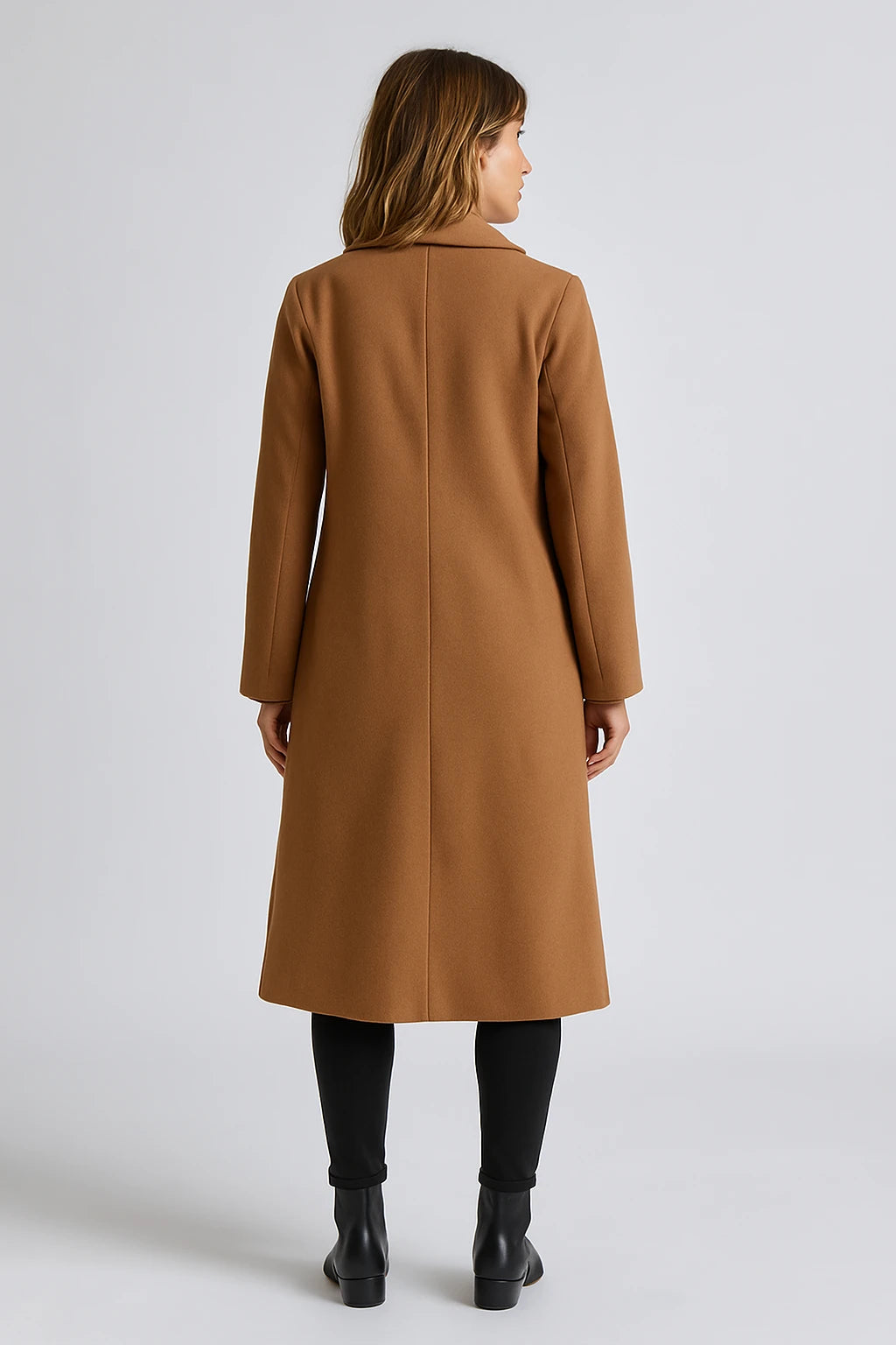 Women Winter Long Coat with Tailored Fit and Double-Breasted Button Closure - Image 3