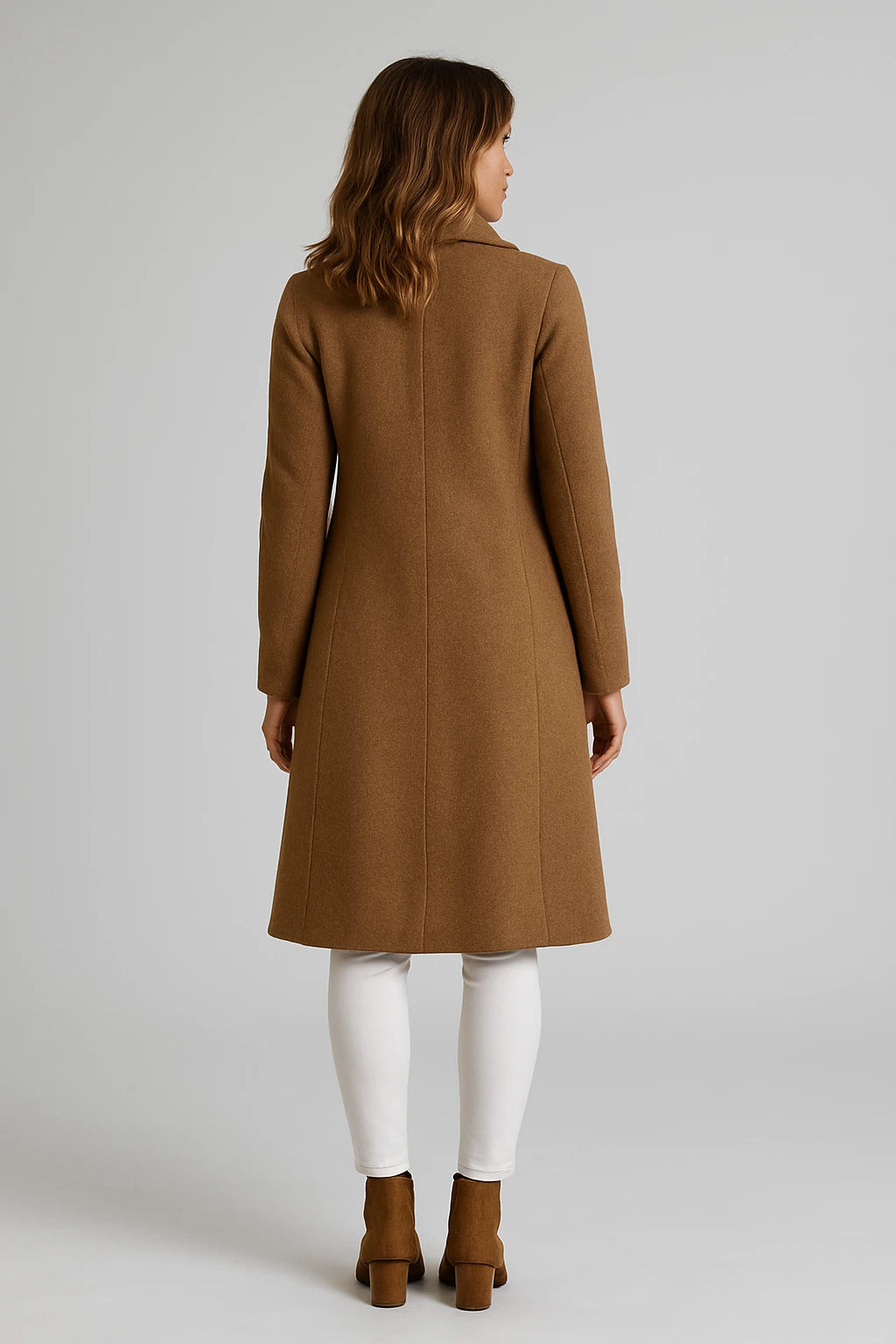 Women's Autumn Long Coat with Tailored Fit and Double-Breasted Closure - Image 3