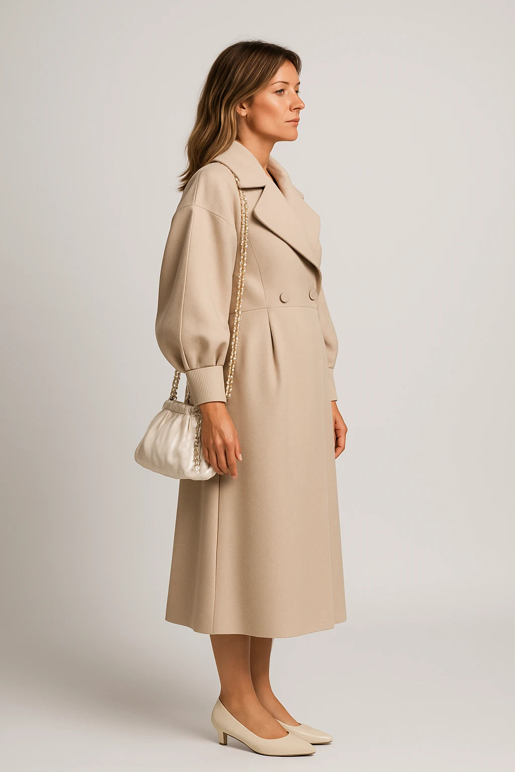 Women Autumn Elegant Belted Dress Coat with Tailored Fit and Oversized Lapel - Image 1