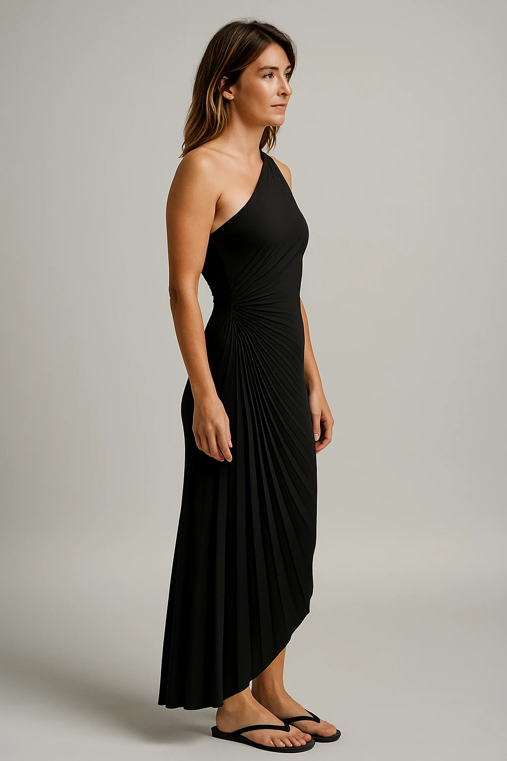 Womens Evening Dress for Formal Events with One Shoulder Design and Pleated Detail - Image 1