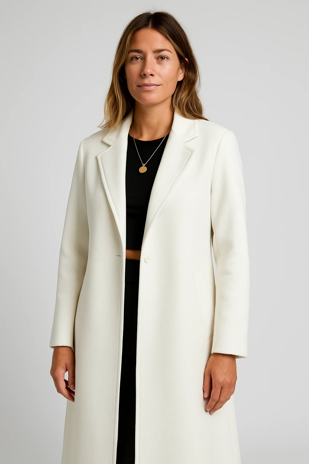Women Winter Long Coat with Tailored Fit and Double-Breasted Button Closure - Image 9