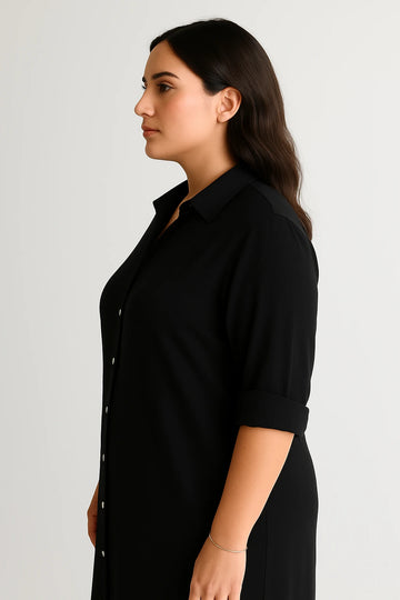 Button-Up Shirt Dress with Patch Pockets for Women