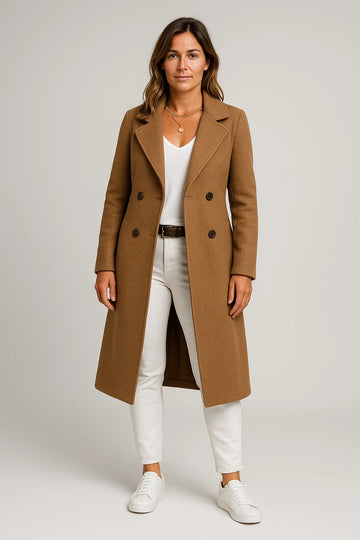 Women's Autumn Long Coat with Tailored Fit and Double-Breasted Closure - Image 4