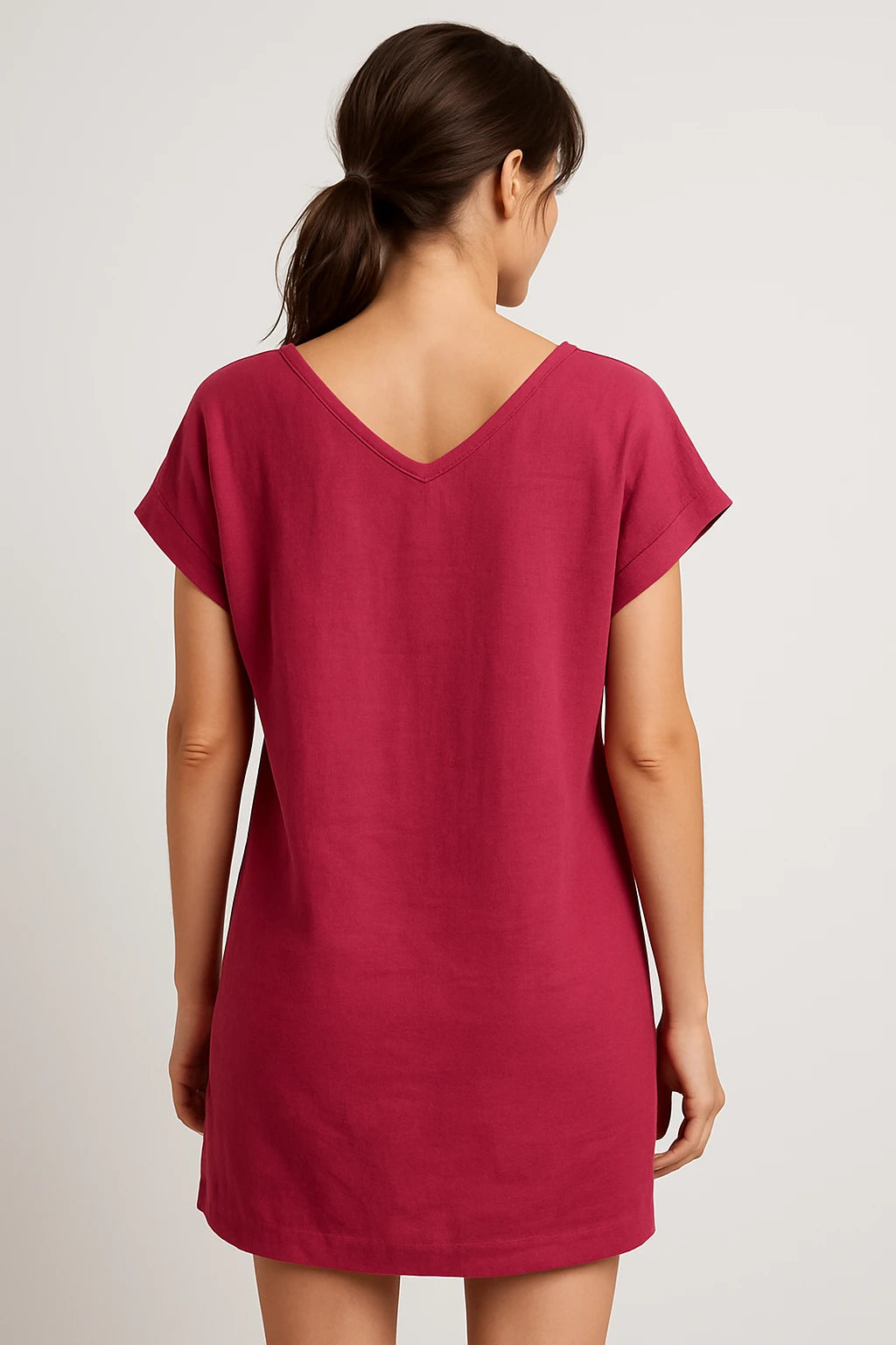 Short Sleeve V-Neck Linen Dress for Women