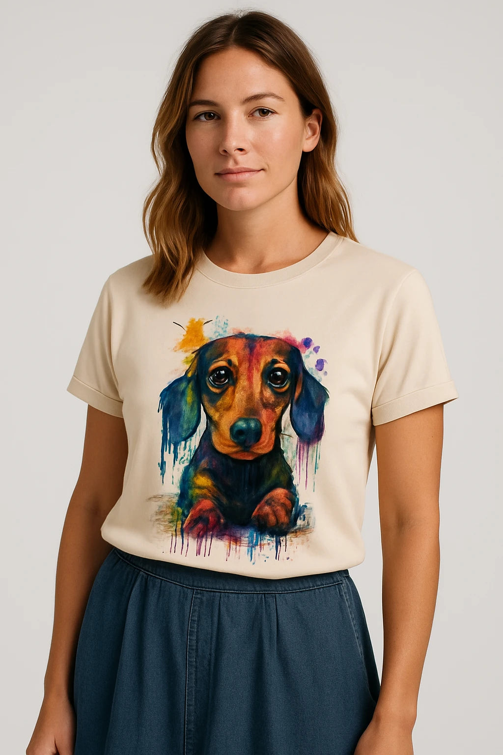 Women Casual Graphic T-Shirt for Dog Lovers – Relaxed Fit with Playful Dachshund Design - Image 11