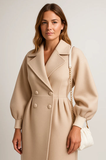 Women Autumn Elegant Belted Dress Coat with Tailored Fit and Oversized Lapel - Image 1