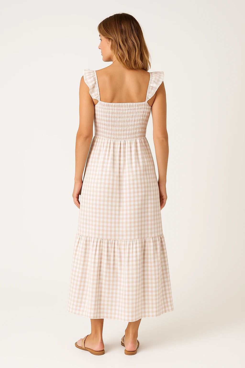 Womens Summer Long Dress with Regular Fit and Elegant Checkered Pattern - Image 2
