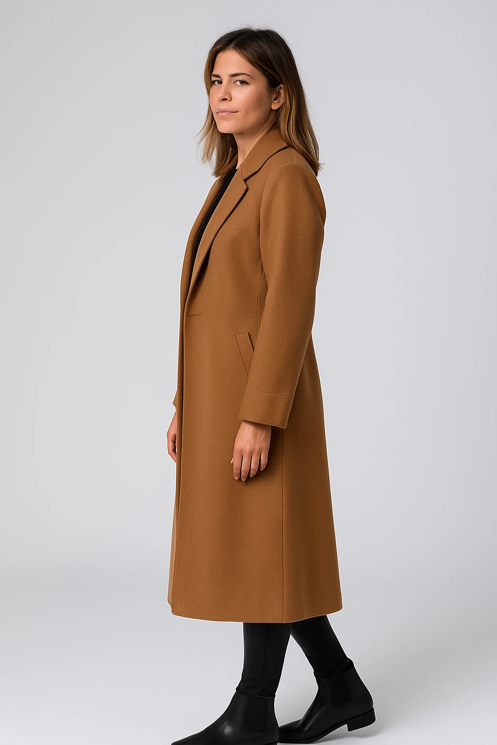 Women Winter Long Coat with Tailored Fit and Double-Breasted Button Closure - Image 1