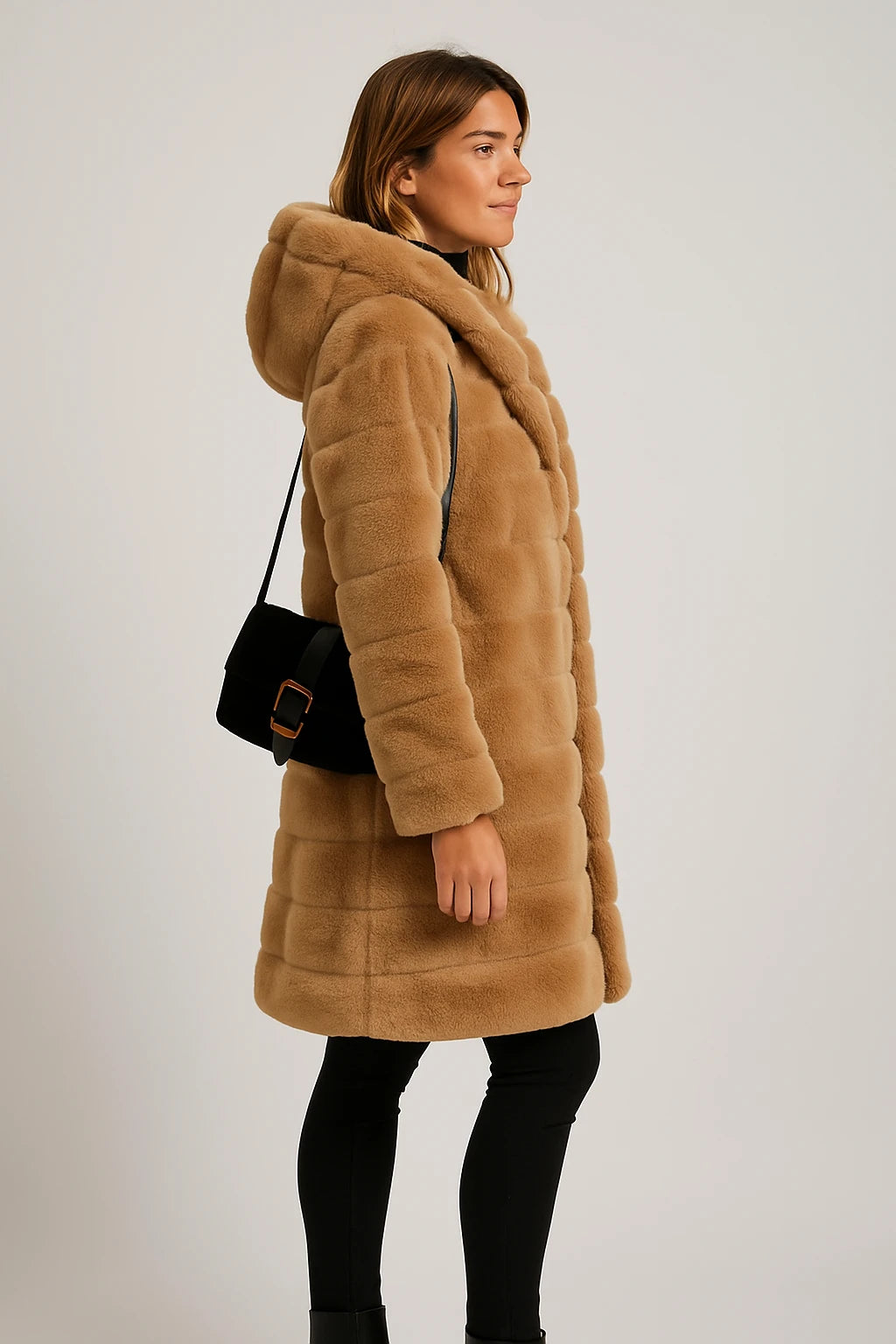 Womens Winter Faux Fur Coat with Oversized Hood and Relaxed Fit - Image 2