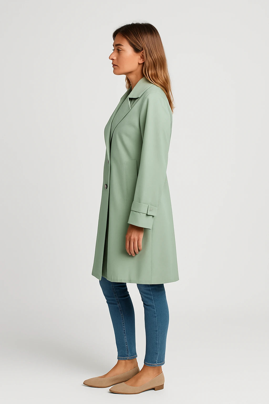Women Transitional Double-Breasted Trench Coat with Tailored Fit and Adjustable Belt - Image 3